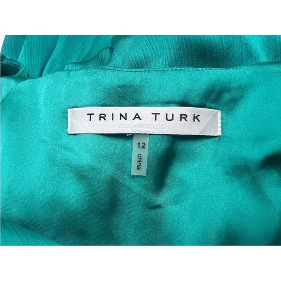 Trina Turk Ruched Islander Shirred A-Line Dress Size 12 - Picture 6 of 7